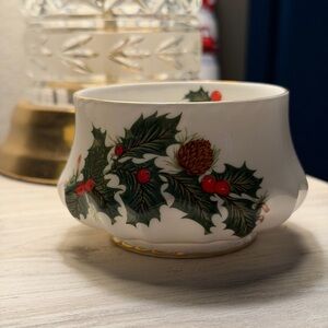 Festive Holly and Pinecone Holiday Bowl